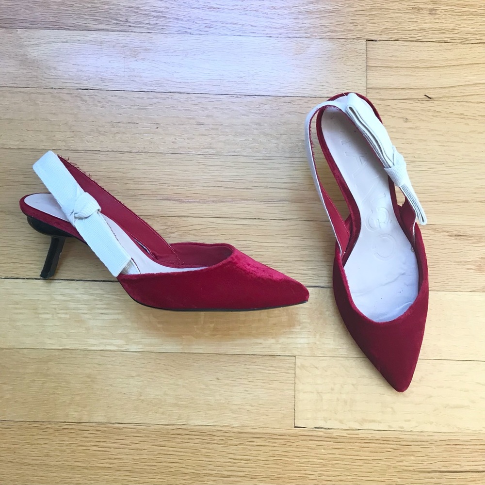 Mango Velvet Red Kitten Heels Slingback Bow Size 36